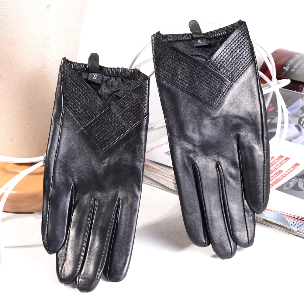 

New Women's Ladies Genuine Leather Short Gloves Fashion Show Thin Lining Real leather Gloves