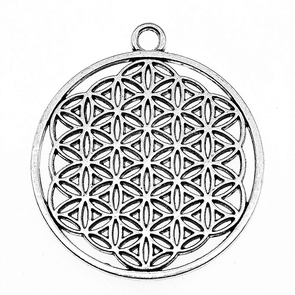 WYSIWYG 2pcs 47x42mm Round Seed Of Life Pendant Round Flower Of Life Pendant Charm Sacred Geometry Mandala Charm