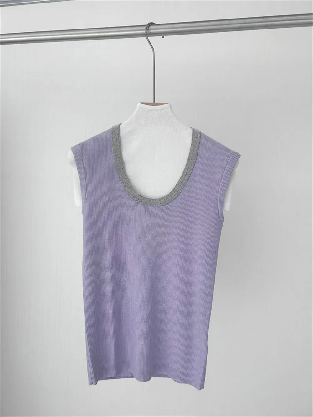 Letnia nowa wełniana kamizelka bez rękawów z dekoltem w kształcie litery U