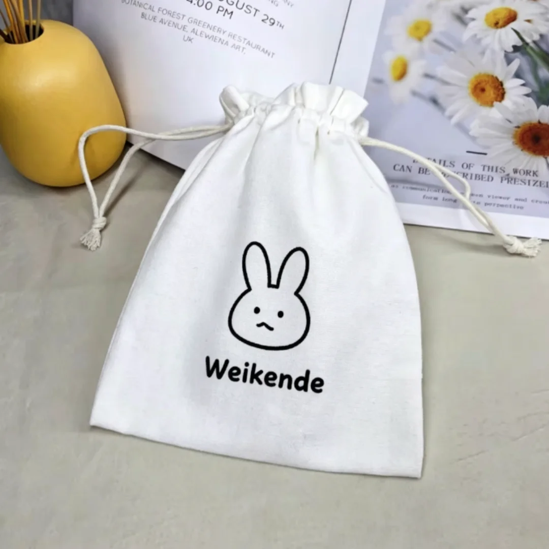 50Pcs White Muslin Canvas Drawstring Gift Pouches Personalized Logo Cotton Jewelry Shopping Pockets for Earrings Rings Packaging