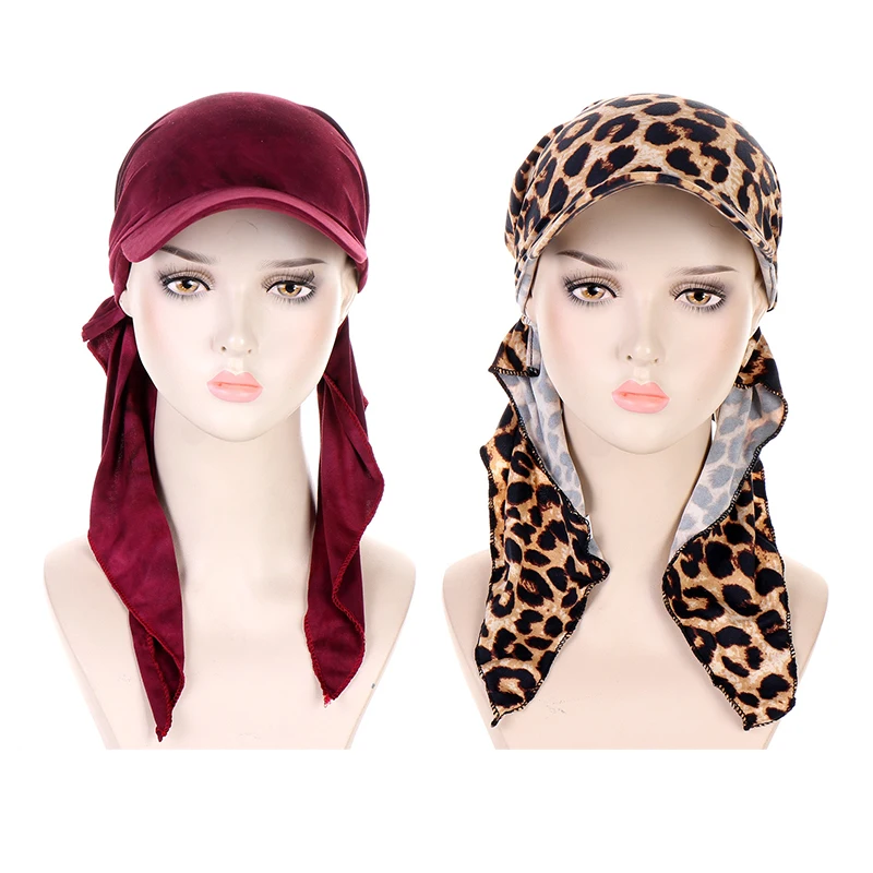 Women Outdoor Turban Hat Headscarf Turban Soft Hijab Caps Floral Printed Turban Caps Scarf Wide Brim Sunshade Hats Sunscreen