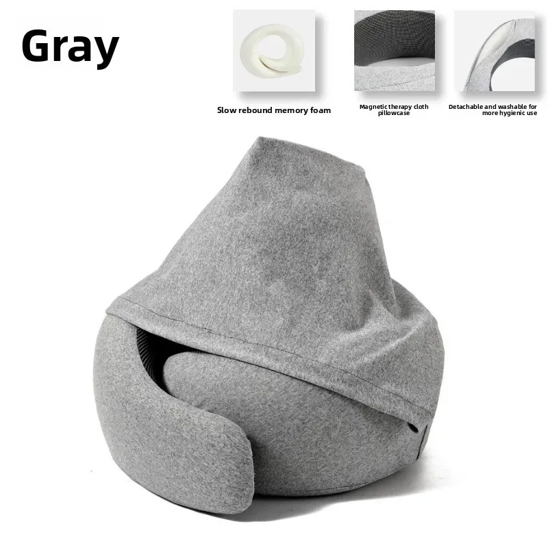 New Hooded Light-Blocking U-Shaped Pillow – Travel-Friendly, Portable Airplane Neck Support Memory Foam Pillow for Napping