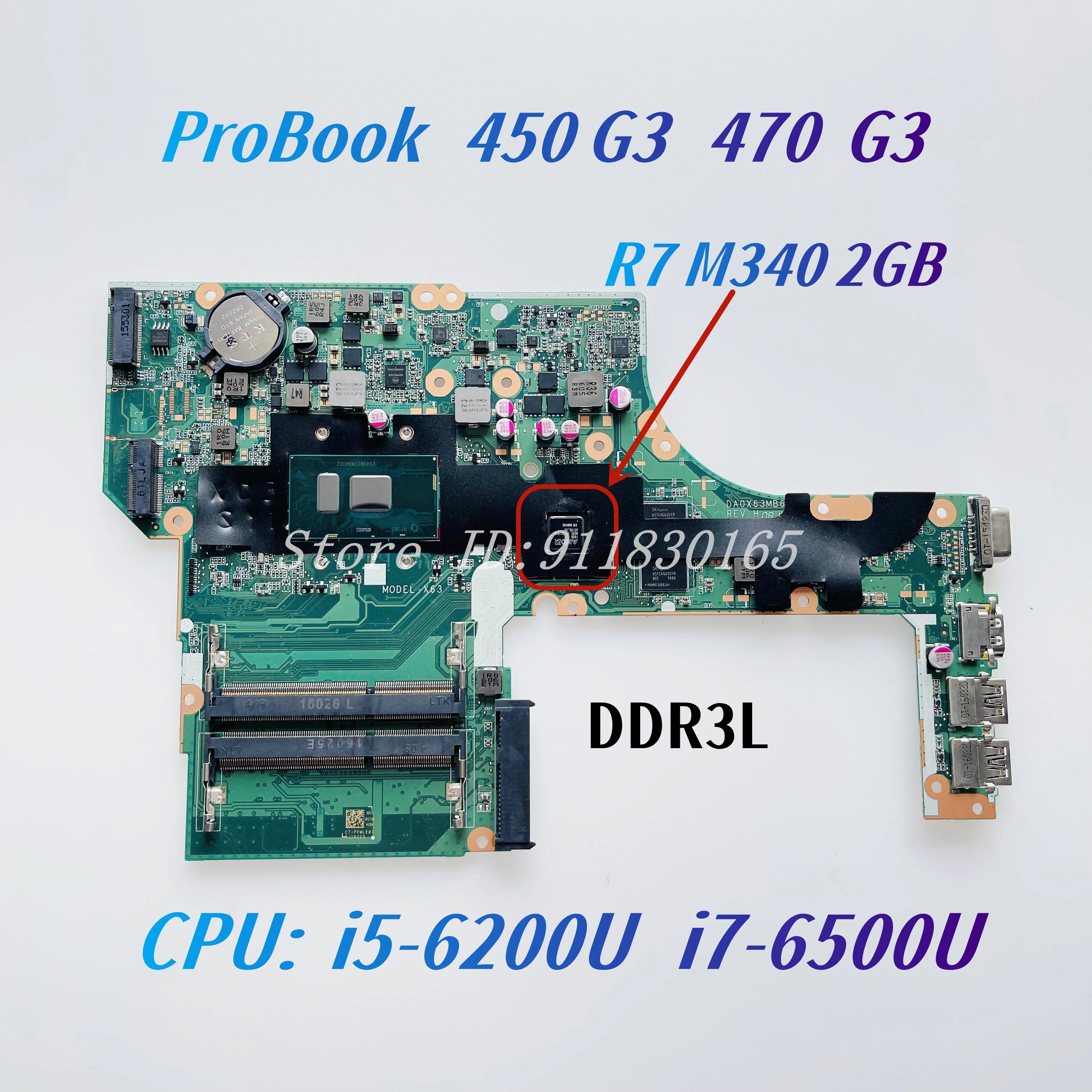 DA0X63MB6H1 830931 -601 Voor HP Probook 450 G3 470 G3 Laptop moederbord Met i3-6006U i5-6200U i7-6500U CPU UMA/R7 M340 2G DDR3L