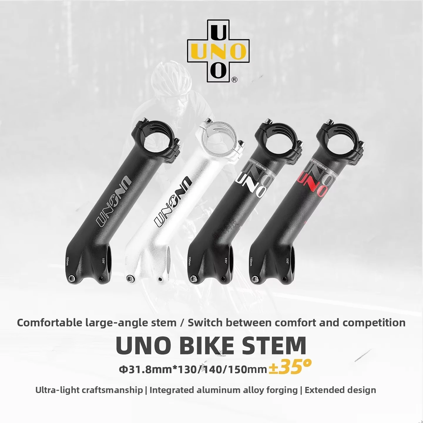 UNO  35 Degree Long Bike Stem 130/140/150mm Bicycle Handlebar Power 31.8mm Takeaway Bike Table Steering Wheel Extension