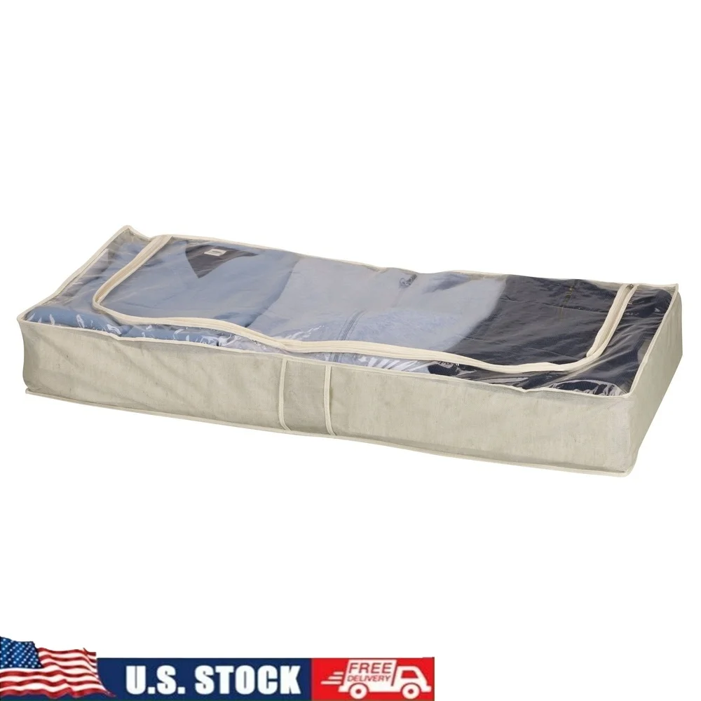 

Under Bed Storage Bag Non-Woven Durable Polyester Clear Top PEVA 3-Sided Zipper Front Handle Space Saver Storage Organizer