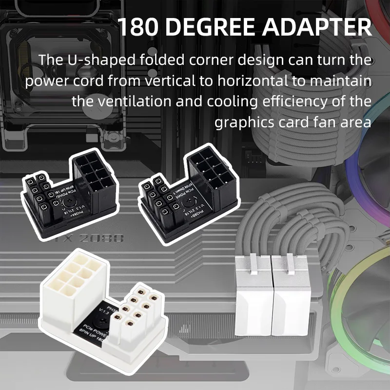 Graphics Card 180° Power Supply Adapter Connector Elbow GPU PSU Steering Connector PCI-E 6Pin 8Pin Rotating Wiring Artifact