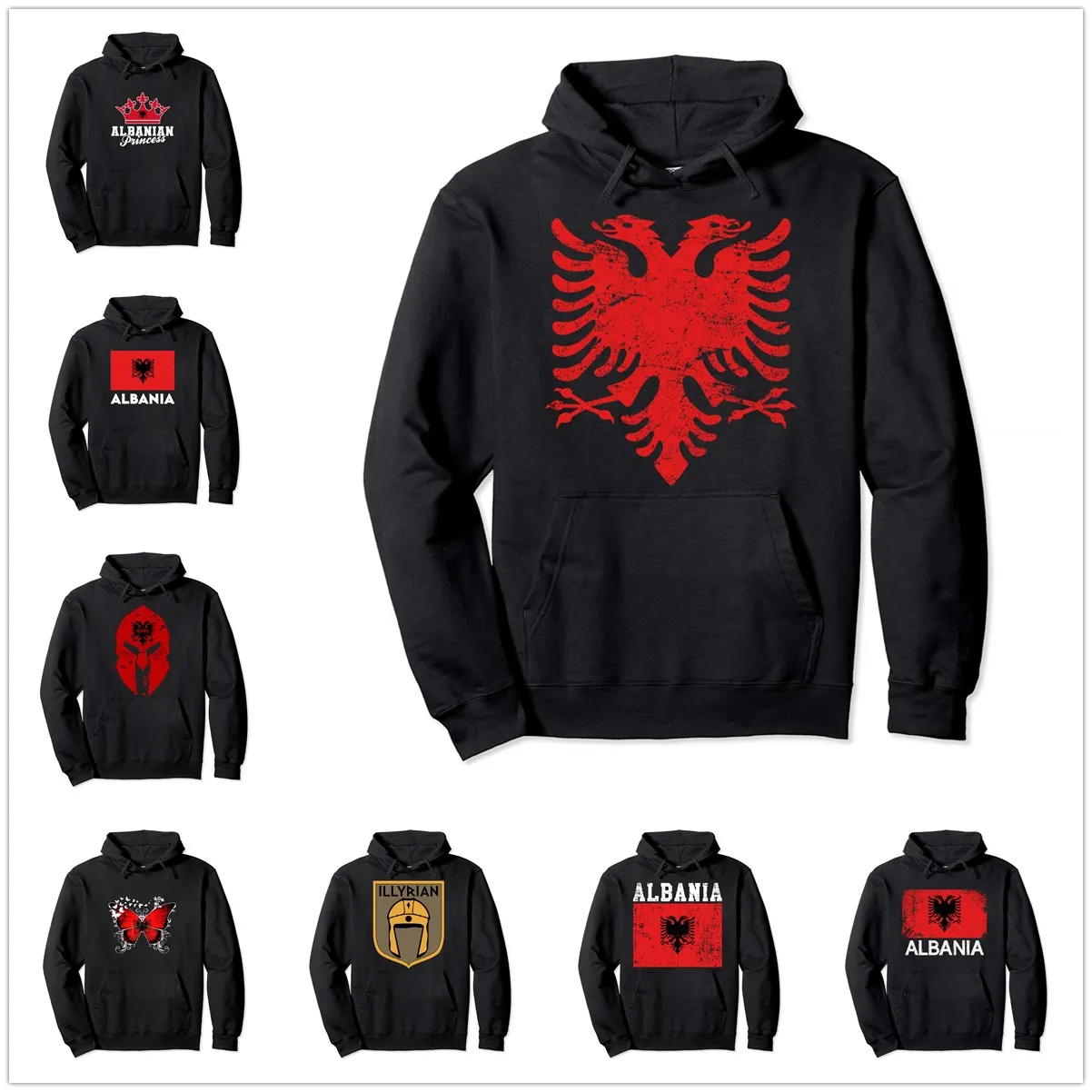 ALBANIAN FLAG HOODIE Red Eagle ALBANIA Pullover Hoodie Men Women Unisex Cotton Hoodies Man Hip Hop Style Sweatshirt