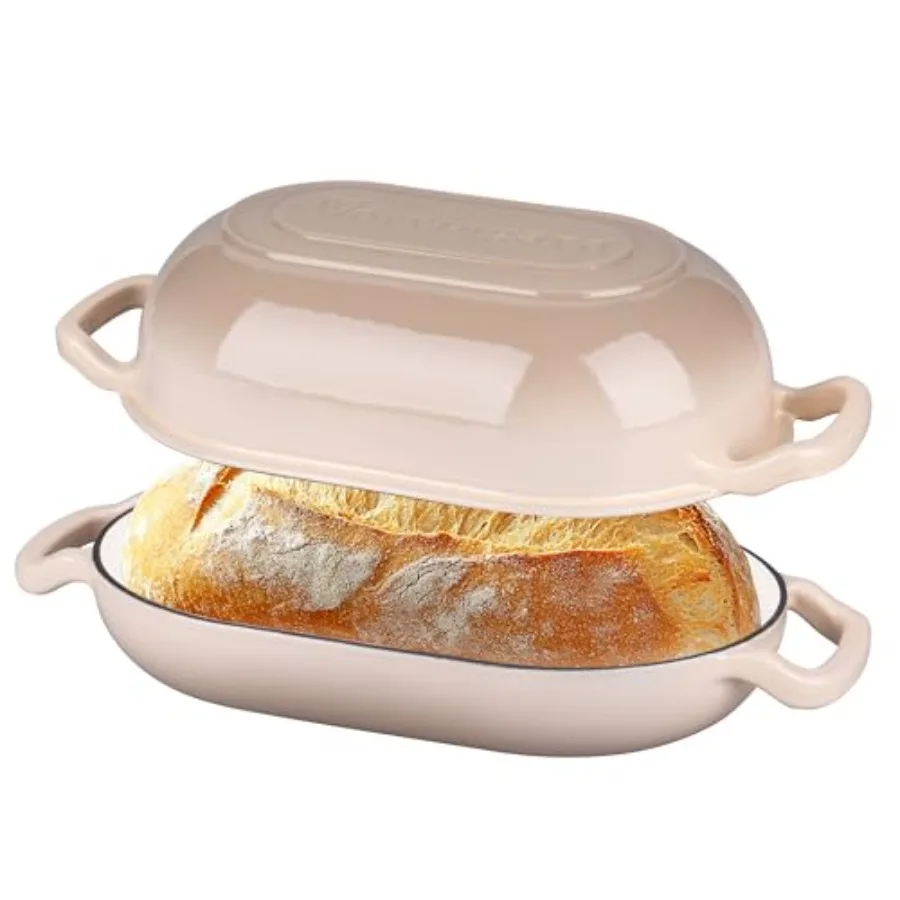 

Enameled Cast Iron Sourdough Bread Oven Dutch Oven Loaf Cast Iron Bread Pan for Homemade Bread Baking Meatloaf Pan with Lid 5QT