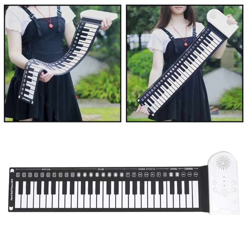 49 Key Roll Up Keyboard Foldable Electronic Piano Rechargeable Hand Roll Portable Piano for Beginner Kid Easy to Play