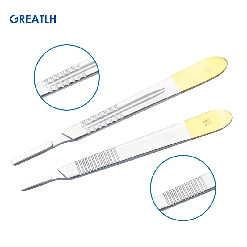 1pcs Scalpel Handle Orthopedic Knife Handle No Blades No.3 No.4 Golden Knife Handle Stainless Steel Animal Surgical Knife pet