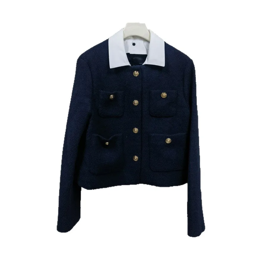 【Geschenk kostenlos】 2025 Frühherbst Neue Mode Kontrastfarbe Abnehmbarer Kragen Tweed Kurze Jacke Damen