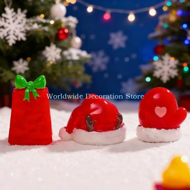 Q39B 8PCS Miniature Scene Ornament set，Miniature Christmas hats, stockings and gifts, Bells Ornament Desktop Decorations