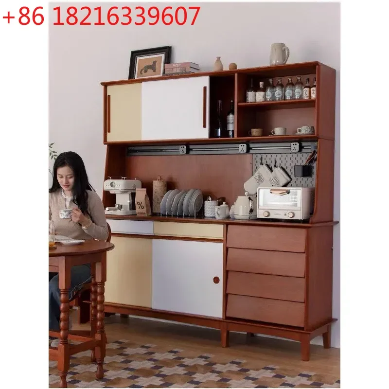YAOSolid Wood Dining Side Cabinet Kitchen Wall Unit Multi Functional Sintered Stone Retro Tea Coffee Cabinet for Living Room