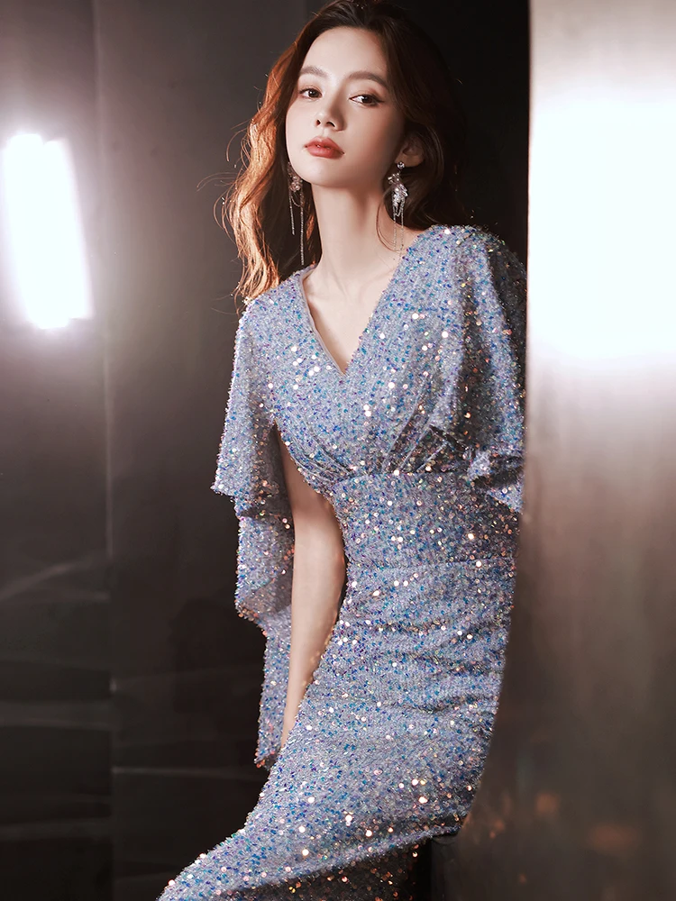 

Ele Sequin Evening Gown for Host 2025 New Sle Luxury Unique High End Ball Lady's Long Dr Korean Sle mid Waist