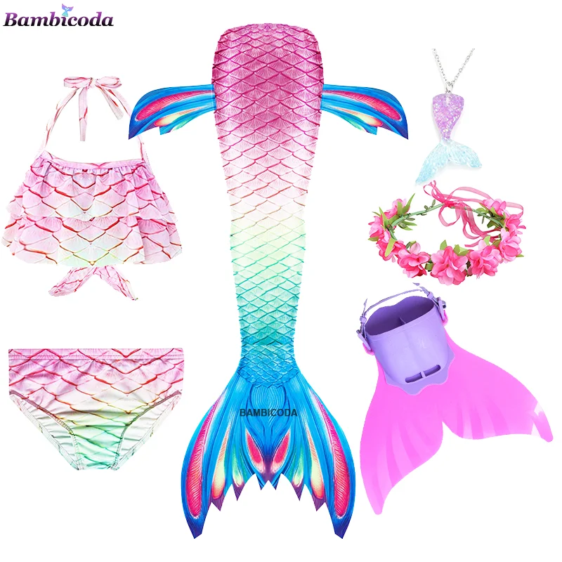 Summer Girl Mermaid Tails 2024 Swimming Suit Swimwear Kids Swimsuits for Girls 4 6 8 10 12 Years 5pcs/set Little Mermaid Costume