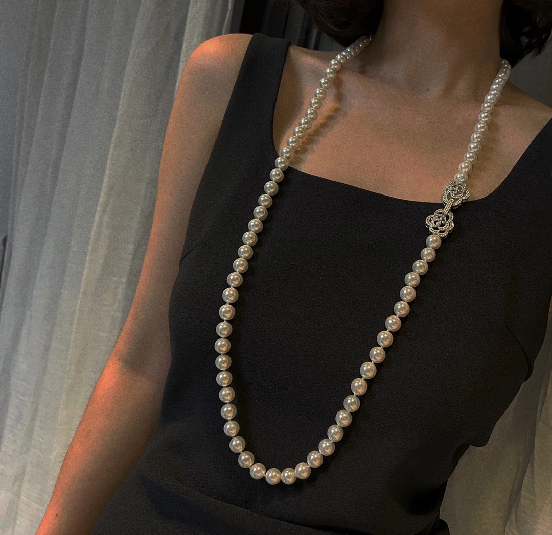 luxury cubic flower pearl sweater long necklace jewelry for women handmade accessory