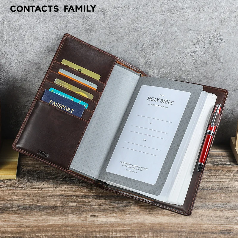 Handmade Coffee-Colored Full-Grain Leather Book Cover RFID Anti-Magnetic Multi-Card Slot Protection Case for Books - Delicate Gi