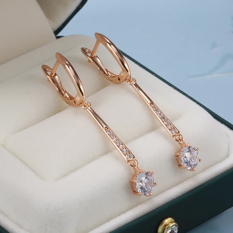SYOUJYO New Luxury Long Pendant Earrings For Women 585 Gold Color Natural Zircon Micro Wax Mosaic Daily Simple Fashion Jewelry