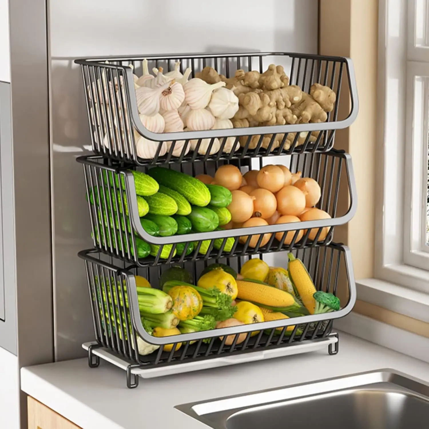 

Двухуровневая металлическая проволочная подставка для хранения фруктов, овощей, хлеба и закусок