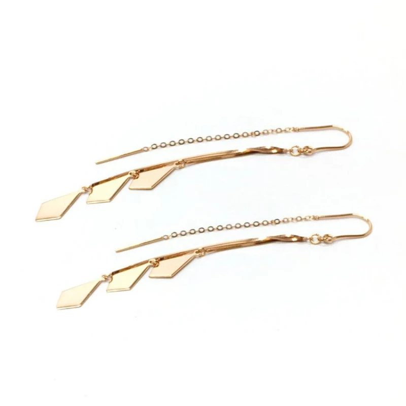 585 Purple Gold Earrings for Women Plated 14K Rose Gold Glossy Diamond Tassel Earings Fashion Elegant Long Chain Fine Jewelry