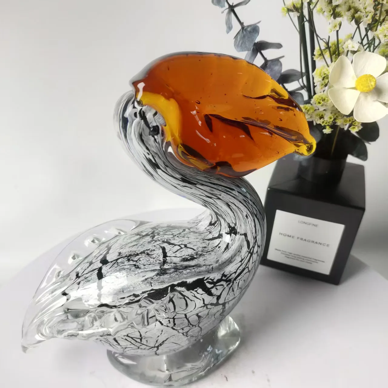 Glazed black and white striped pelican ornament simulation animal handicraft decoration office entrance pelican ornament