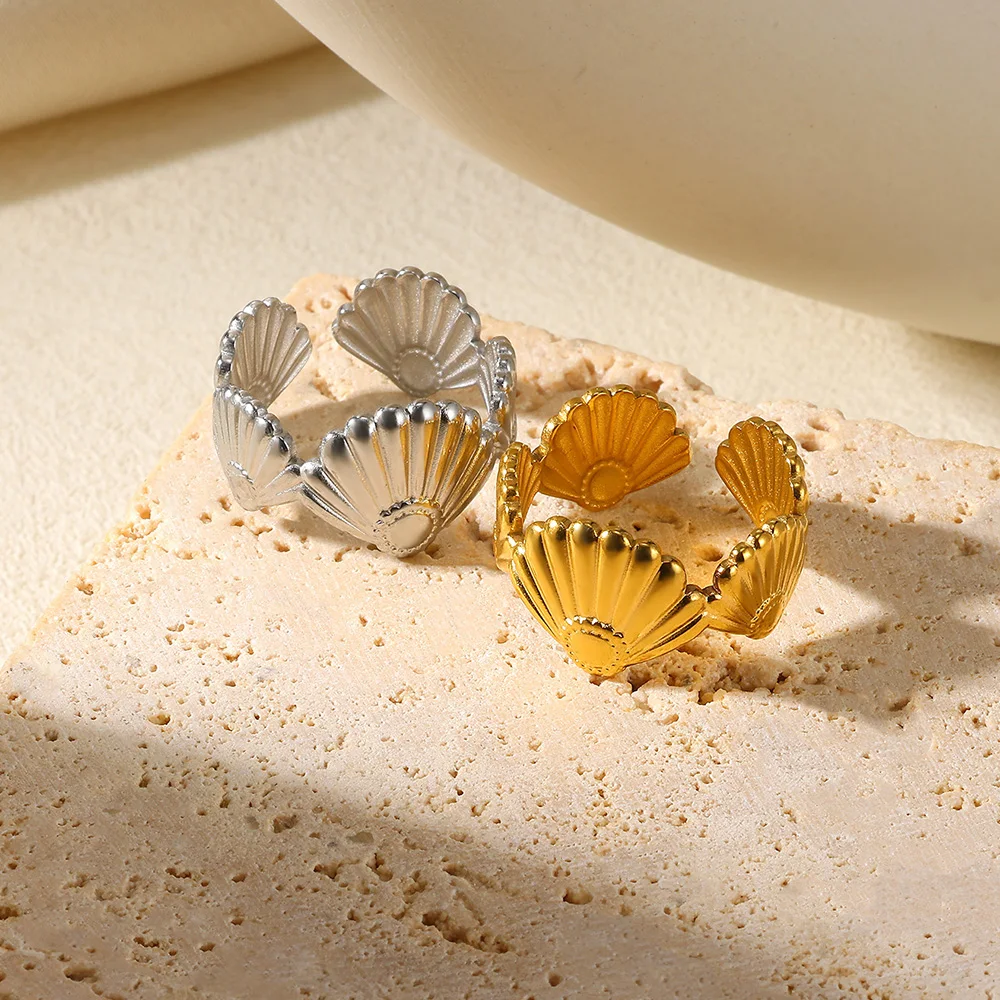 Shell Herz Chunky Öffnung Ringe Für Frauen Edelstahl Gold Farbe Ehering Ästhetische Mode Ozean Schmuck Party Geschenke