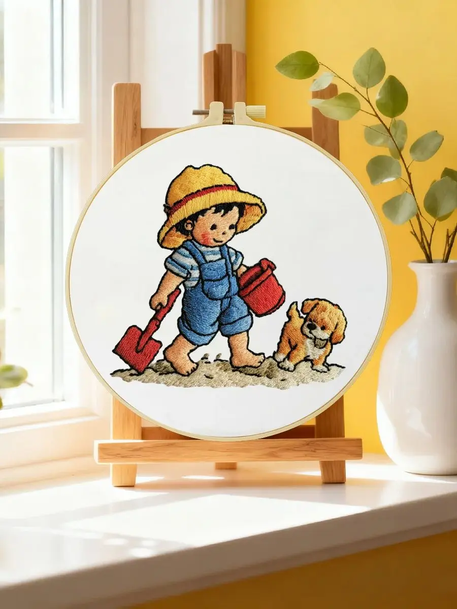 1 Stück 20x20 cm/15x15 cm 7,87/6,3 Zoll Stickerei-Starter-Set für Jungen, DIY-Kit, Stickerei-Set, Handarbeiten, Heimdekorations-Set für Anfänger – Detail 6
