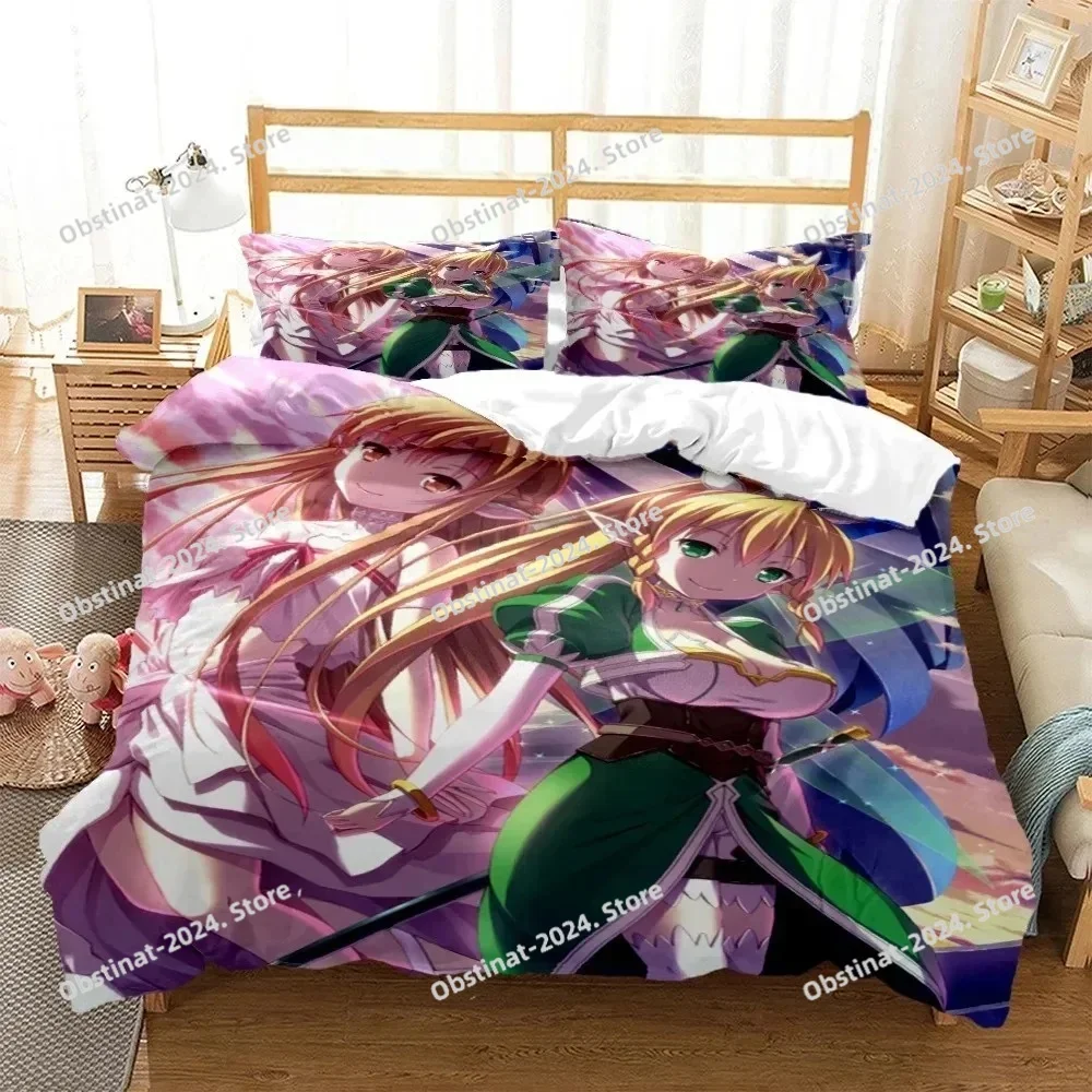 

SAO Anime Art Print Three Piece Bedding Set Printed With Pillowcase Bed Duvet Cover Soft Single Double Queen Super King Size
