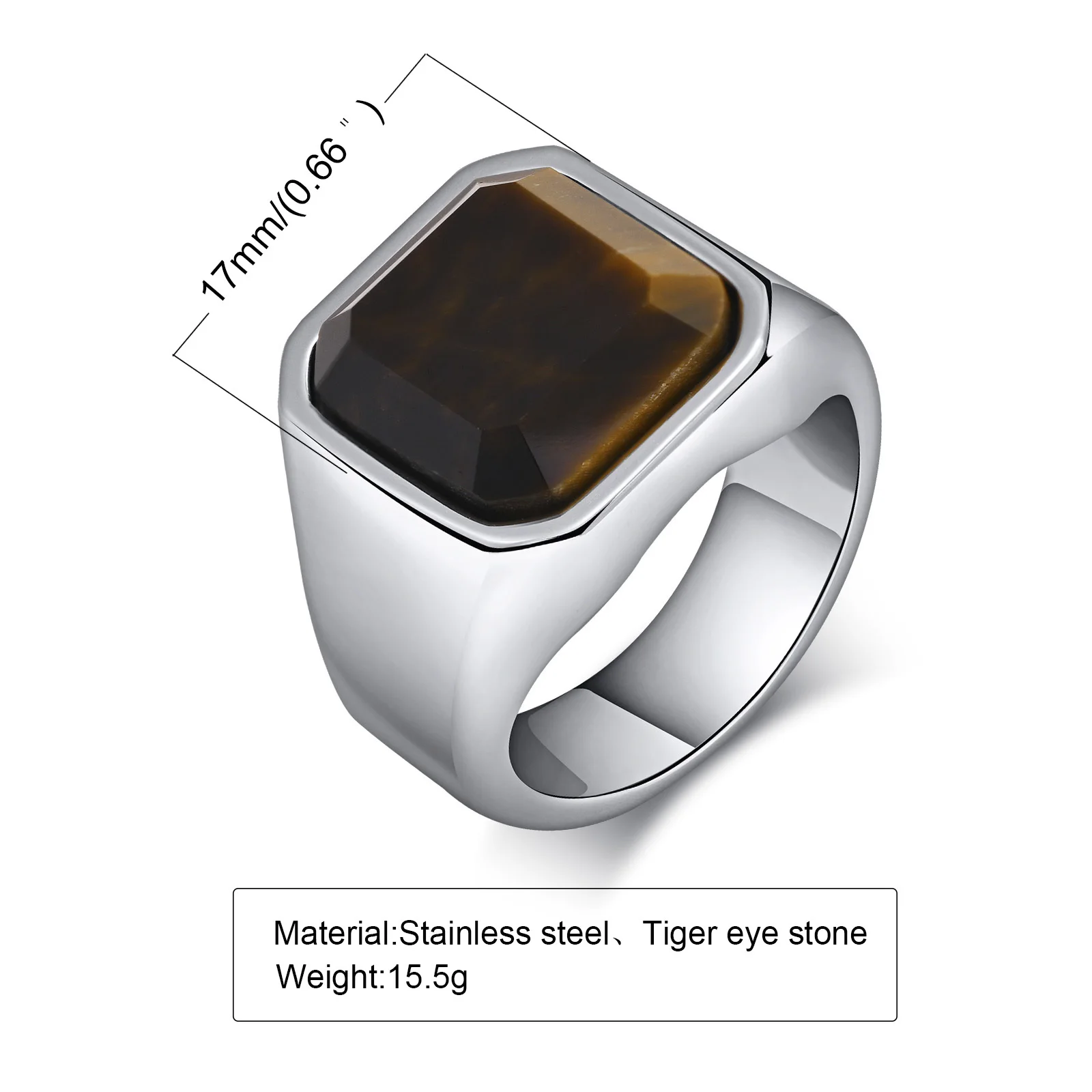 Vnox Stylish Men Natural Stone Signet Rings, Male Pinky Ring with Square Stone,Rock Punk Stainless Steel Finger Gift Jewelry