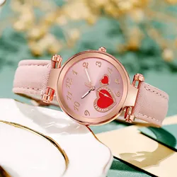 Ladies Love Watch Leather Strap Analog Quartz Watch Fashion Temperament Daily Simple Watch Important Accessories