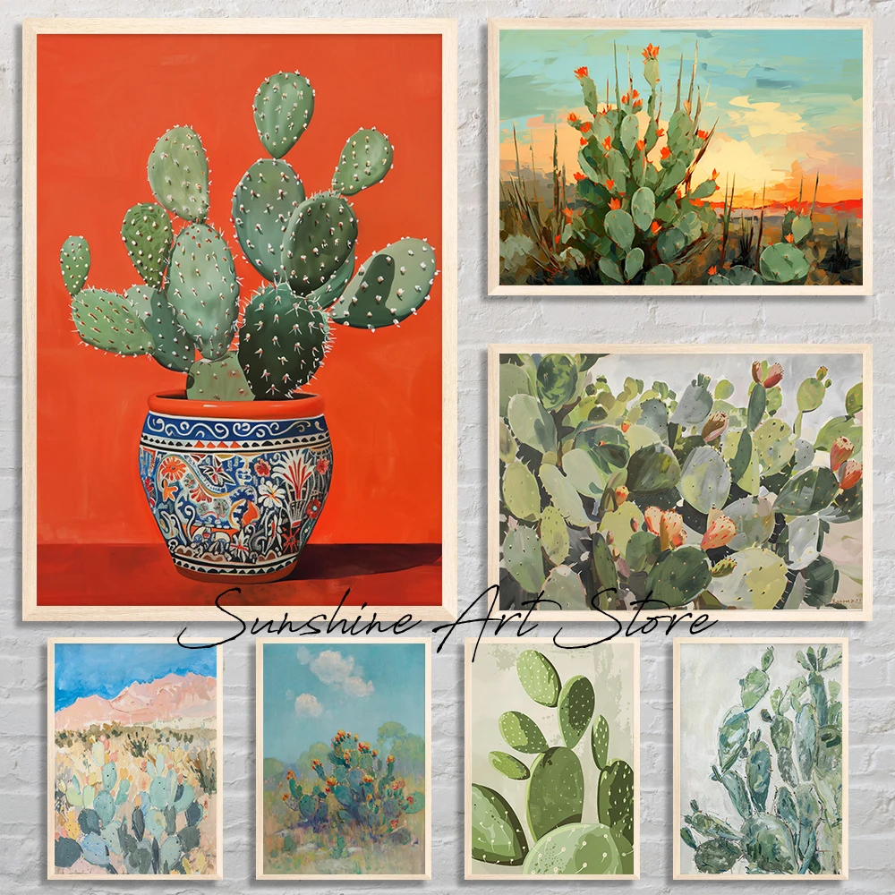 Prickly Pear Cactus Art Vintage Flower Painting Poster Canvas Printing Antique Botanical Prints Home Living Room Aesthetic Decor