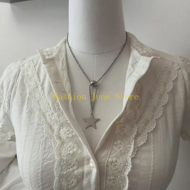 N5KA Commute Ready Star Drop Necklace with Flexible Slider Chain Daily