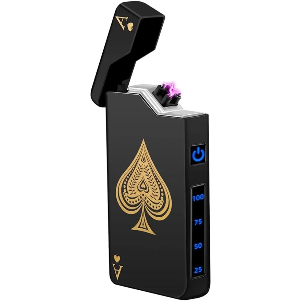 Arc Plasma Electric Lighter USB Rechargeable Windproof Flameless Metal Pocket Lighter with LED Battery Indicator for Camping