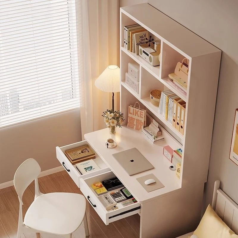 

Solid wood, bookshelf, integrated, small apartment, study table, bookcase, student, bedroom