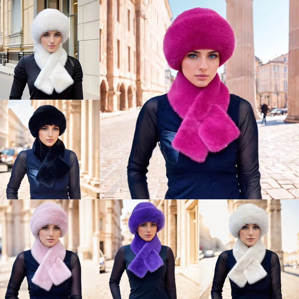 Rabbit Fur Hat and Gloves Set for Women Autumn Winter Solid Color Knitted Beanie Warm Ear Protection Ski Accessories