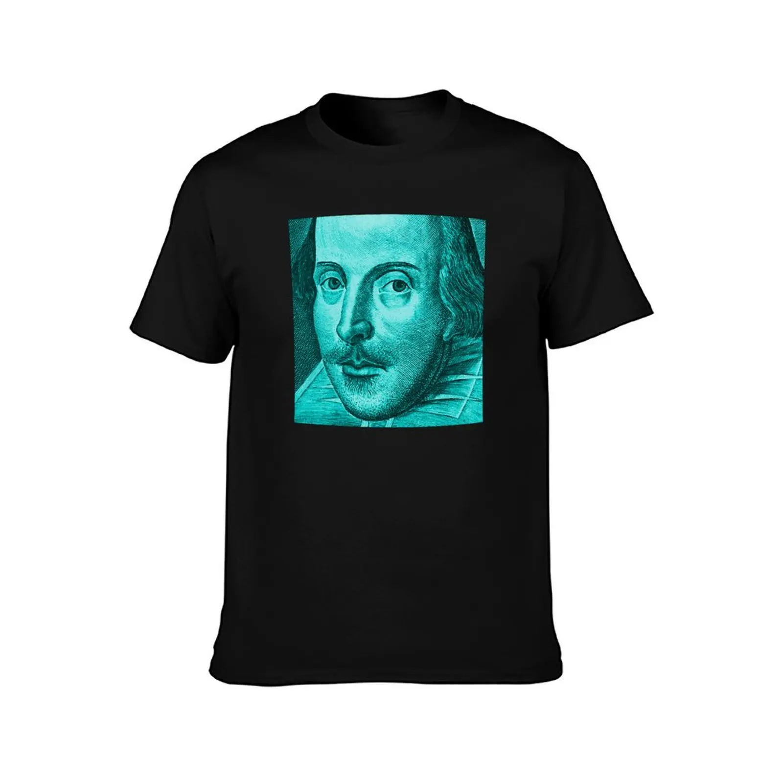 Shakespeare Droeshout Engraving Portrait - Cyan Version T-Shirt t shirt man cotton T-Shirt