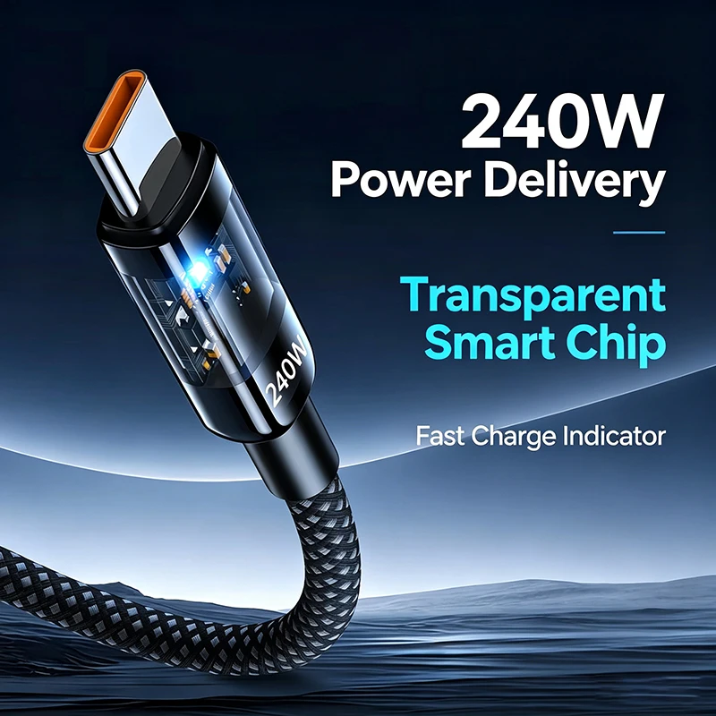 240W Fast Charge 6A USB-C to C Type Cable Cord 0.25M/1M/1.5M/2M for iPhone Xiaomi Huawei Samsung - Cellphone Charging Accessory