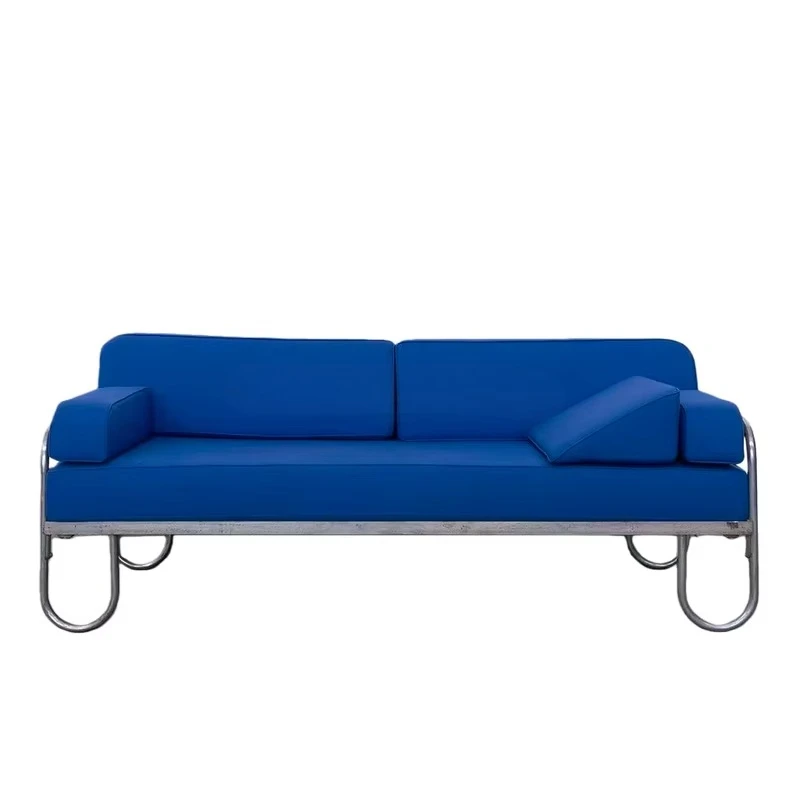 &c Vintage Bauhaus Klein Blaues Stoffsofa, Mid-Century Designer Dreisitzer-Sofa für Kleine Räume & Empfangsbereiche