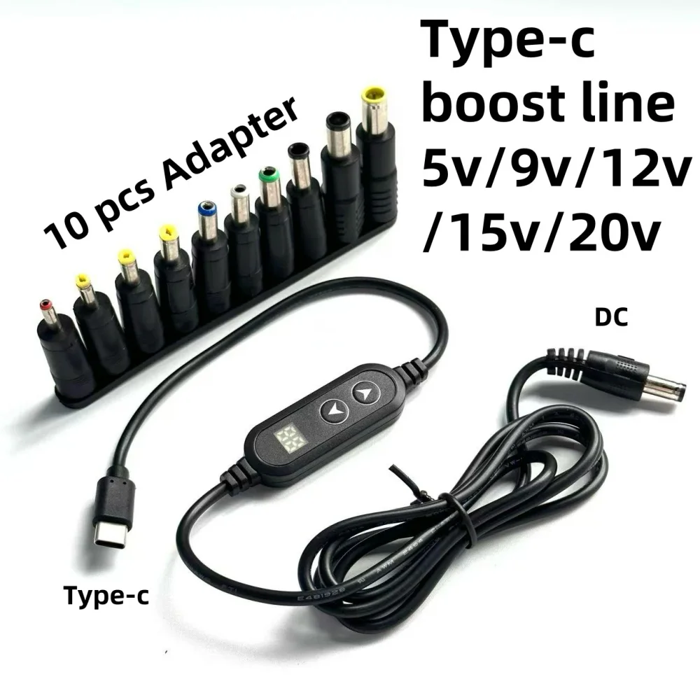 

5-20V Adjustable Voltage PD Charger Cable With 10 Kinds Different DC Connectors Adapter Cable Type-C to DC Male