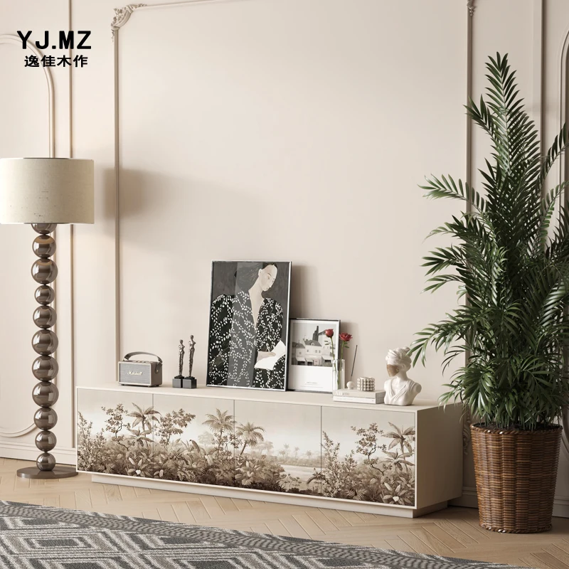 Mobile TV francese Mobile portaoggetti in legno massello Decorazione portaoggetti integrata per soggiorno