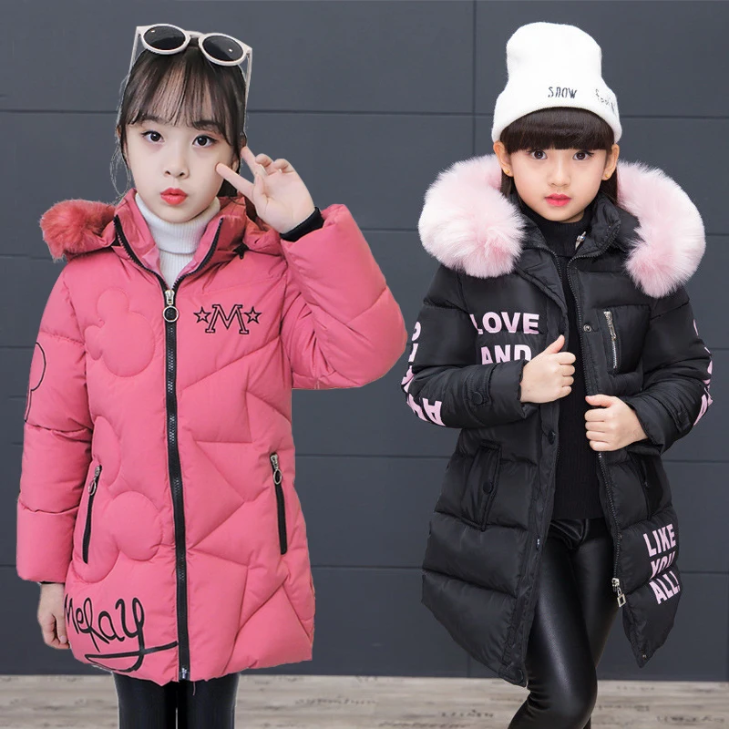 

Girls' jackets, winter children's jackets, baby girls' warm down jackets, fur collar hooded jackets, fashion letters girl coat