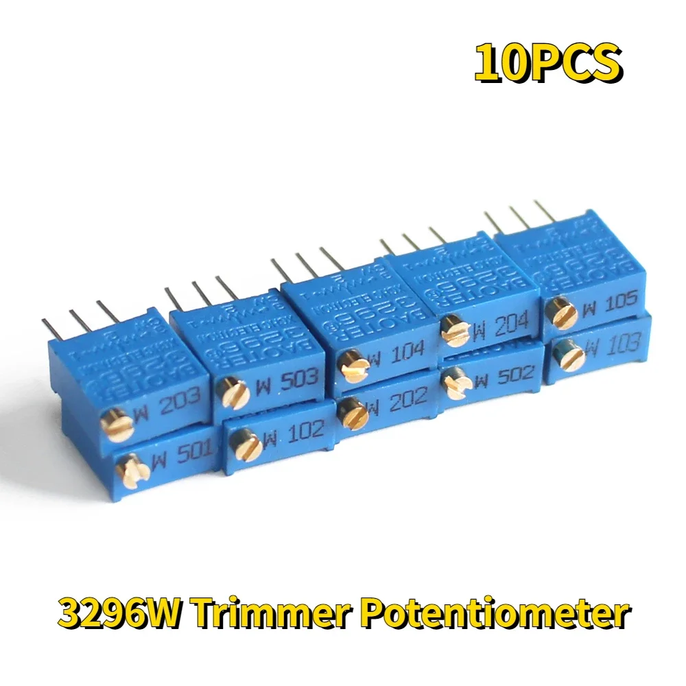 10PCS 3296W Trimming Potentiometer1K 2K 5K 10K 20K  50K 100K 200K 500K Potentiometer Precision Adjustable Resistance Multi-turn