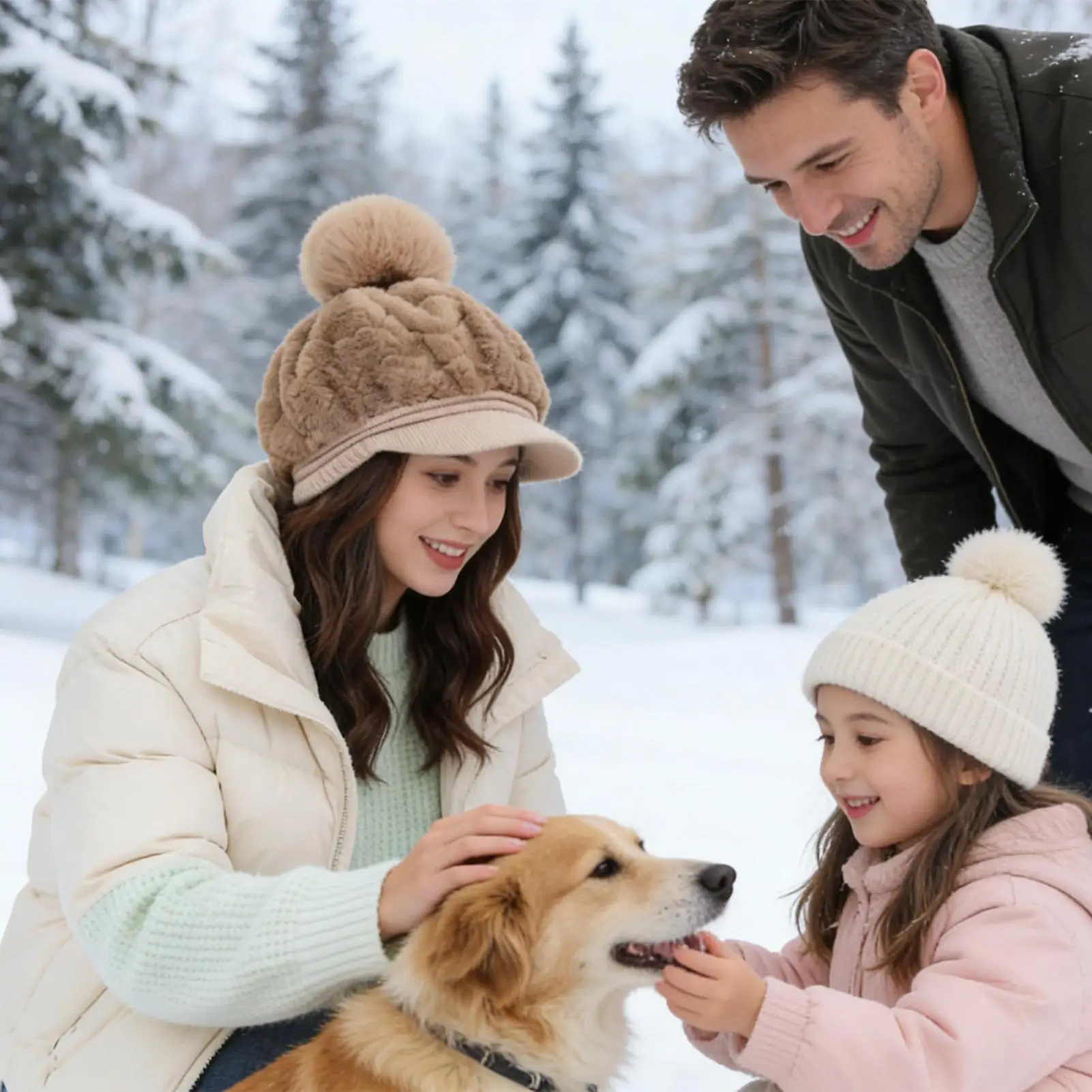 Gorros de invierno para mujer, gorro cálido con pompón y ala para esquiar, viajar, vacaciones, mañana, uso diario al aire libre