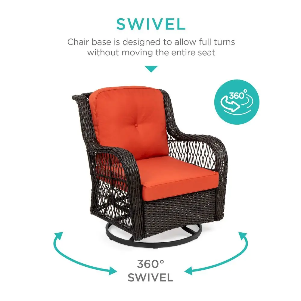 

3Piece Outdoor Wicker Patio Bistro Set w 2 360Degree Swivel Rocking Chairs and Tempered Glass Top Side Table Rust