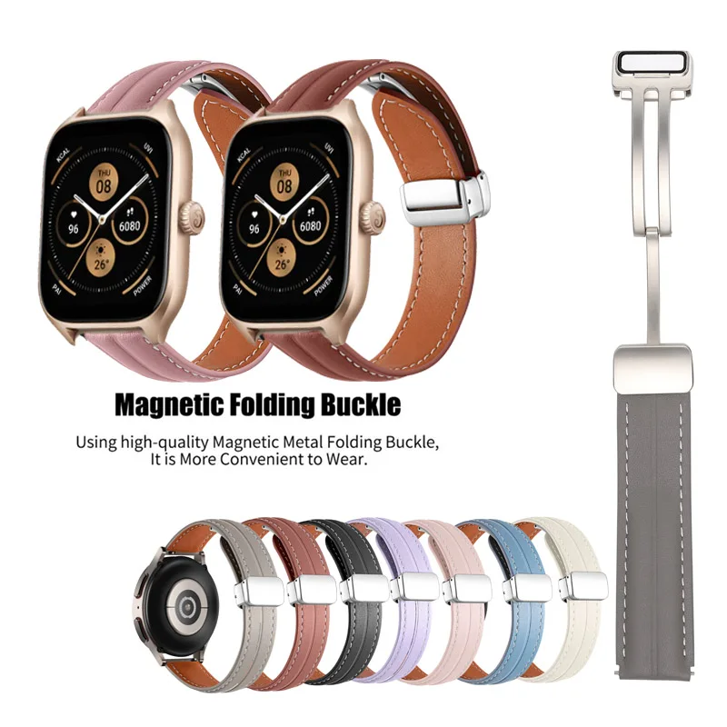 20/22mm Band Fashion Leather Magnetic Buckle Strap For Huami Amazfit GTS 4 mini GTS2 GTS3 GTS4 For Pace / Stratos 2 2S 3