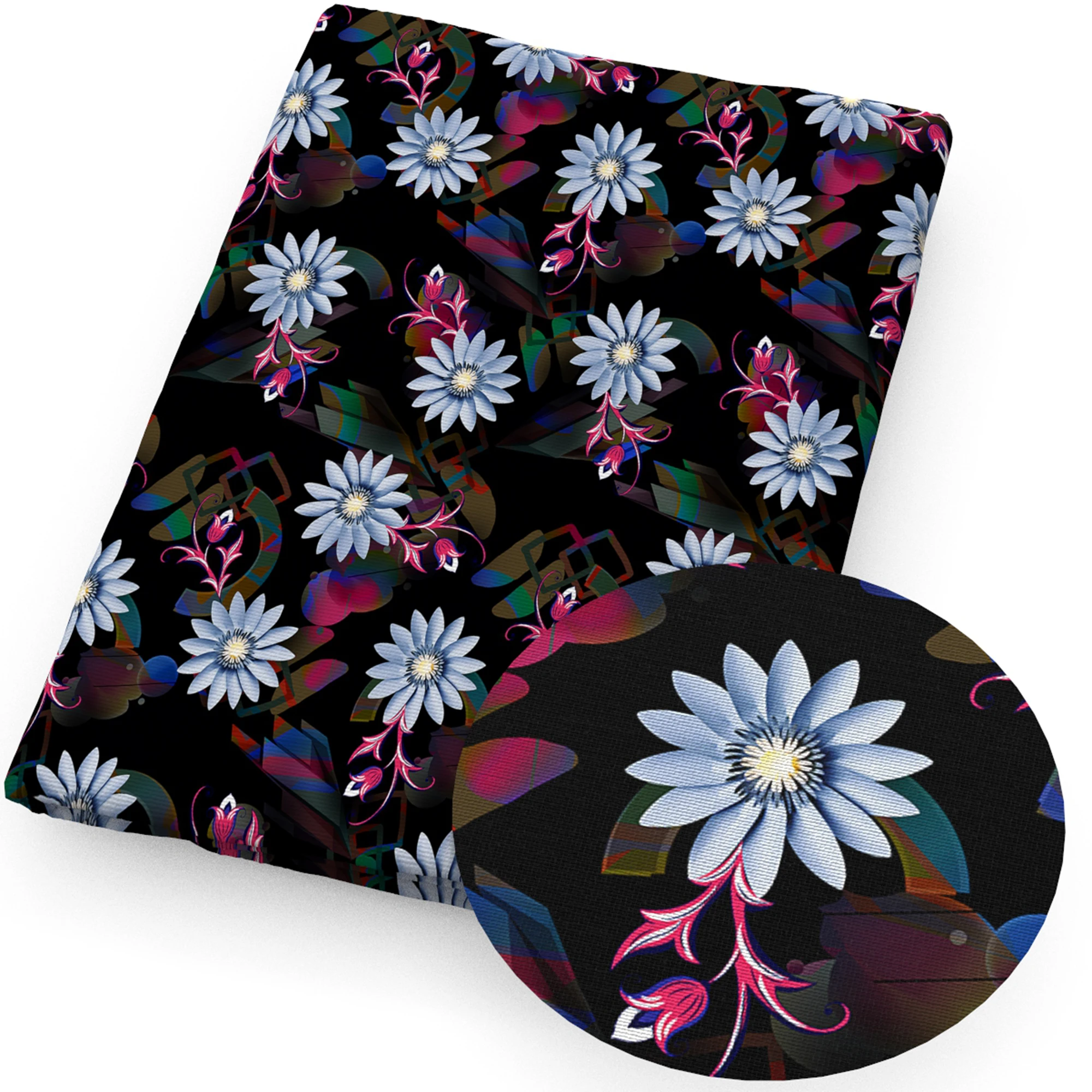 Black Series Blossom Flowers Florals Printed Polyester Pure Cotton Material Patchwork Tissue Sewing Quilting Fabrics Needlework