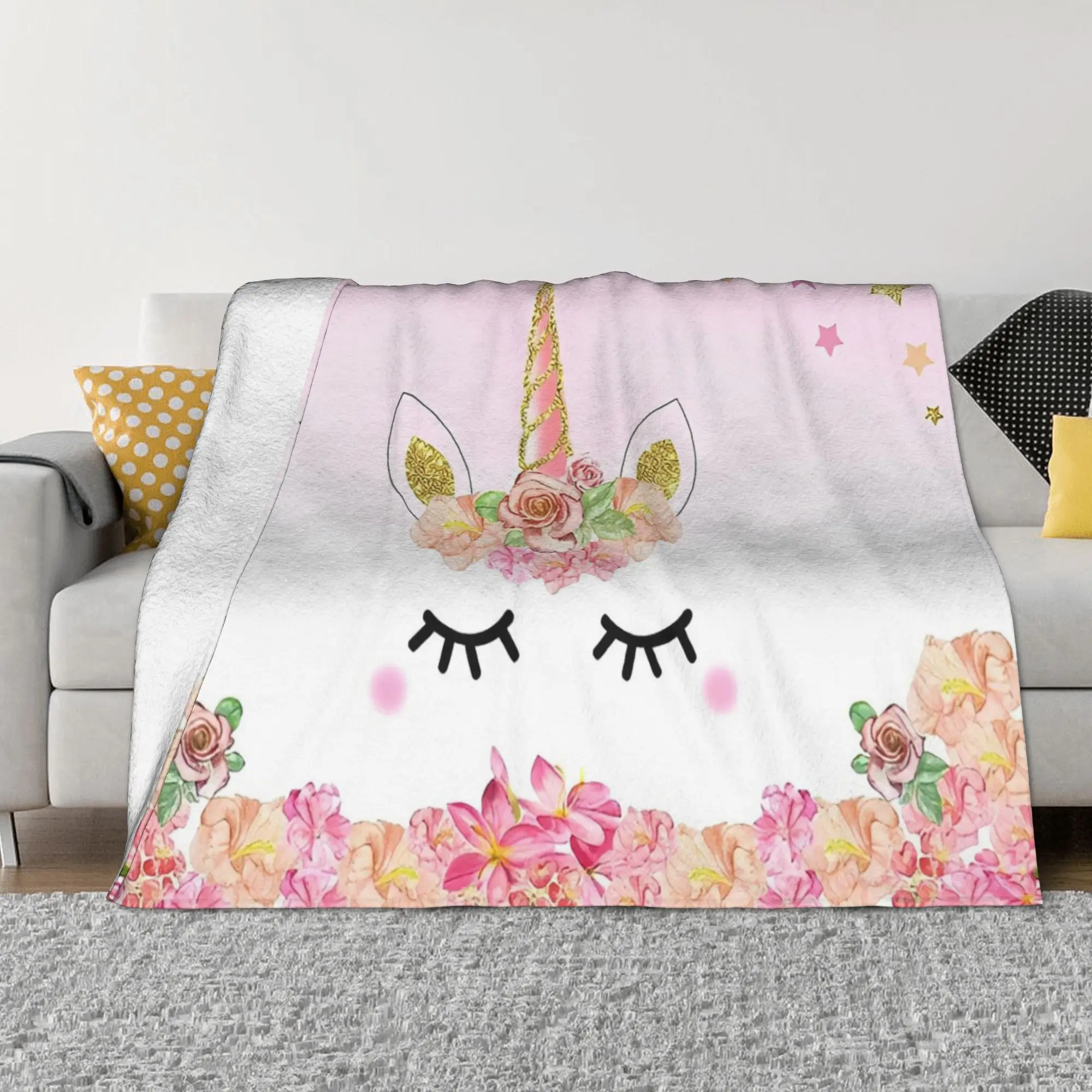 Cute Unicorn Eyelash Wool Blankets  Funny Throw Blankets for Home 150*125cm Bedspread