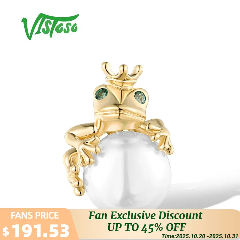 

Подвески VISTOSO из чистого желтого золота 14 карат 585, изумруд, пресноводный белый жемчуг, милая лягушка, подарок для свадебной вечеринки, ювелирные украшения