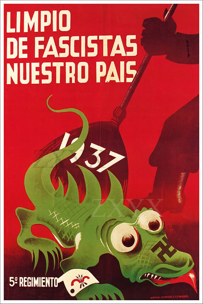 Limpio De Fascistas Vintage Spanish Civil War Military Propaganda Poster