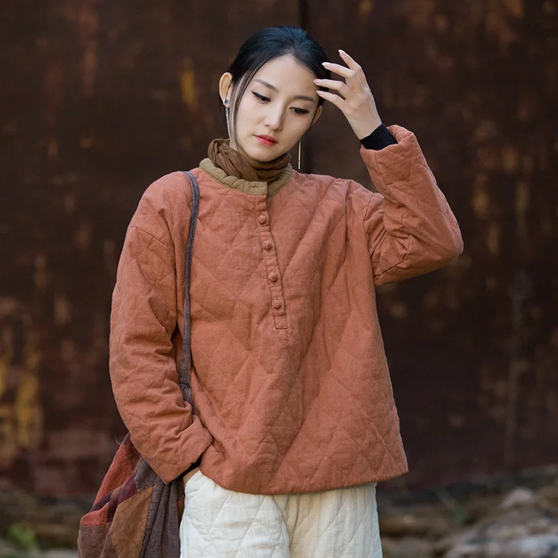 

2025 Winter Women's Ramie-Blend Quilted Cotton Coat: High-Neck, Extra Warmth & Original Desig